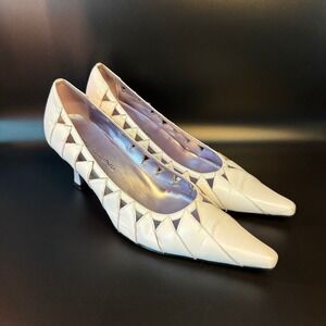 Bellini White Leather Heels Pointed Toe Cutout Pumps Party Shoes 10M